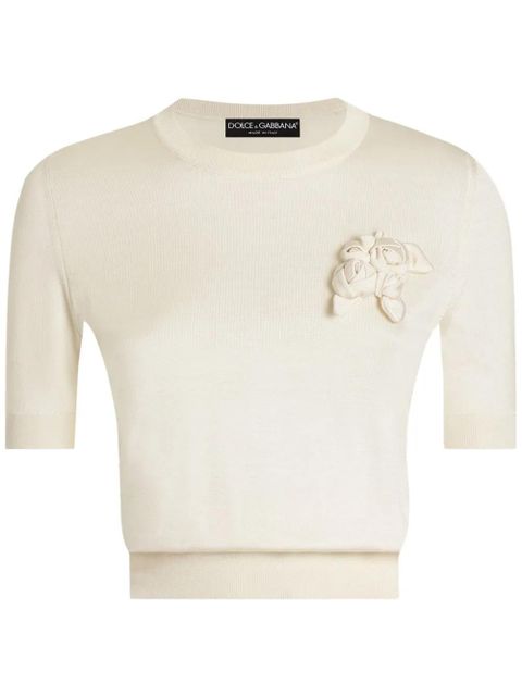 Dolce & Gabbana floral-appliqué T-shirt - Neutrals - zdjęcie produktu nr 1