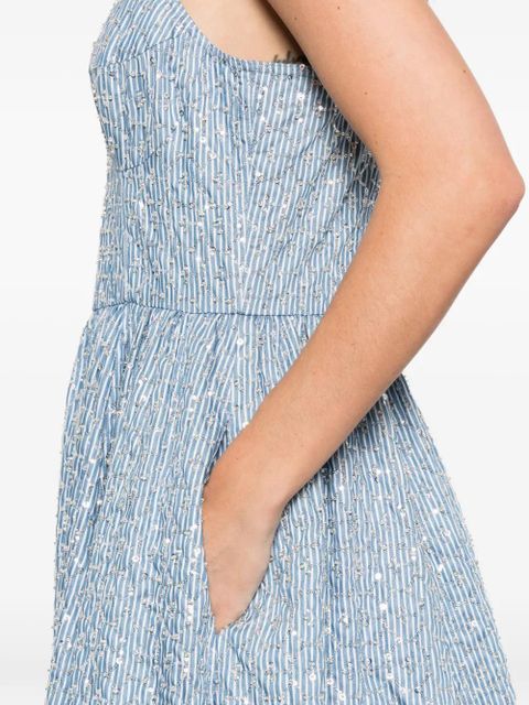 SANDRO striped-pattern sequin-detail midi dress - Blue