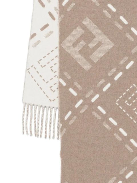 FENDI FF-jacquard fringed scarf - Brown - zdjęcie produktu nr 2