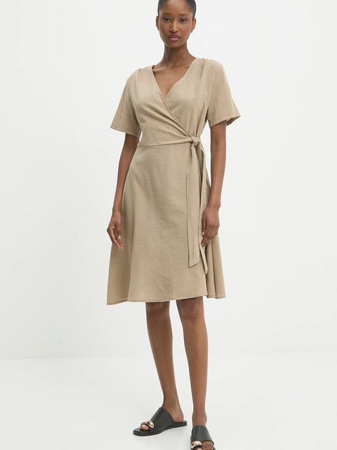 Answear.LAB sukienka lniana kolor brązowy mini rozkloszowana