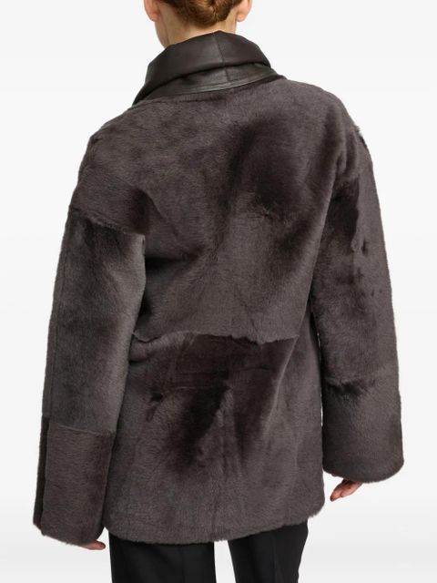 Yves Salomon leather-trimmed shearling jacket - Grey
