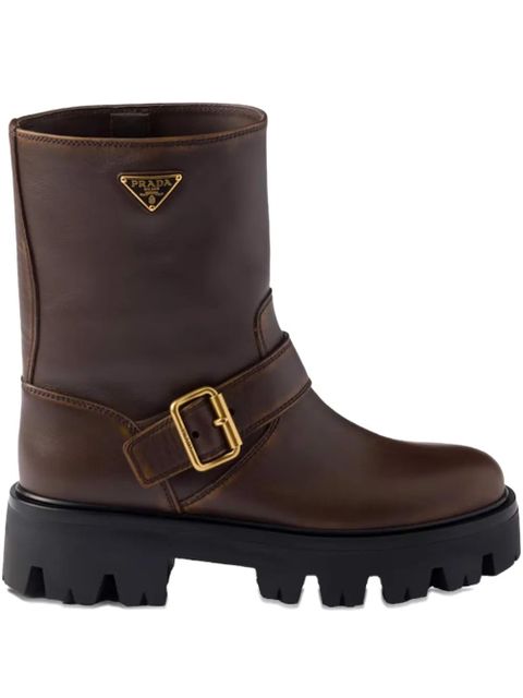 Prada 50mm buckle leather boots - Brown