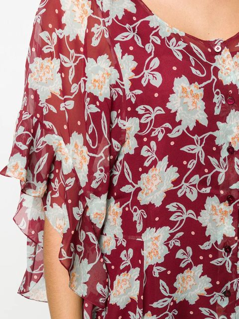 Chloé floral frill sleeve dress - Red