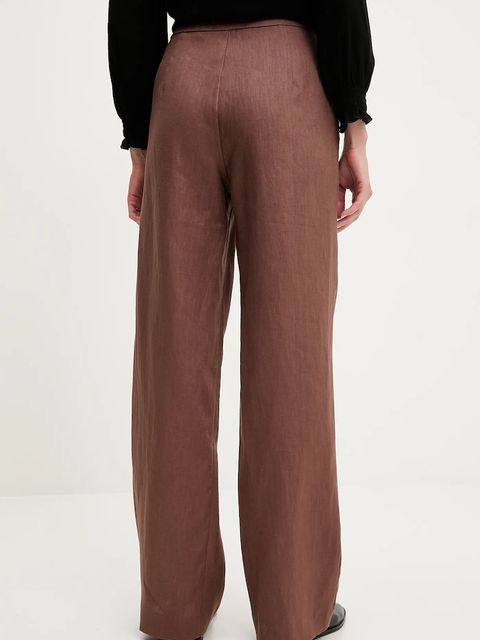 Answear.LAB spodnie lniane damskie kolor brązowy szerokie high waist