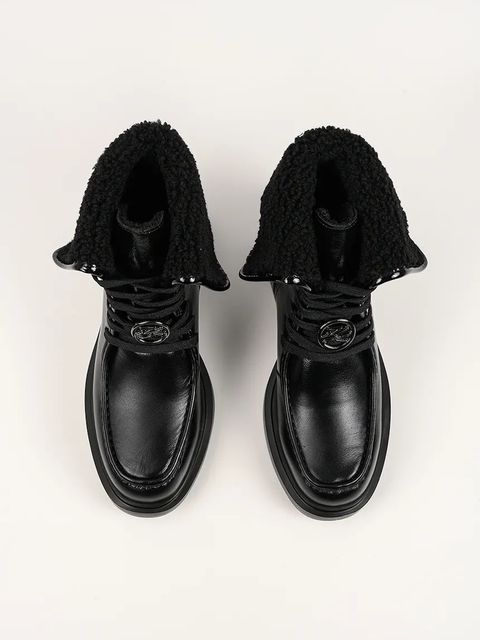 Karl Lagerfeld botki skórzane MACIE damskie kolor czarny na płaskim obcasie lekko ocieplone KL41255