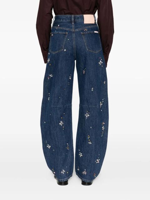 Self-Portrait crystal-flower embellished jeans - Blue