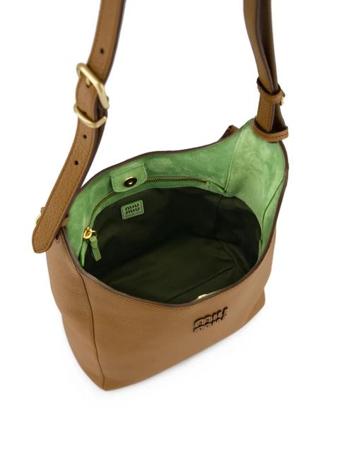 Miu Miu logo-patch leather shoulder bag - Brown