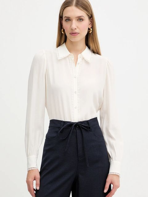 Twinset koszula z dodatkiem jedwabiu damska kolor beżowy regular z kołnierzykiem klasycznym 252TT2142 - zdjęcie produktu nr 1