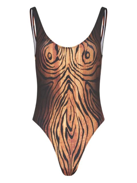 Jean Paul Gaultier wood-print scoopneck swimsuit - Black - zdjęcie produktu nr 1