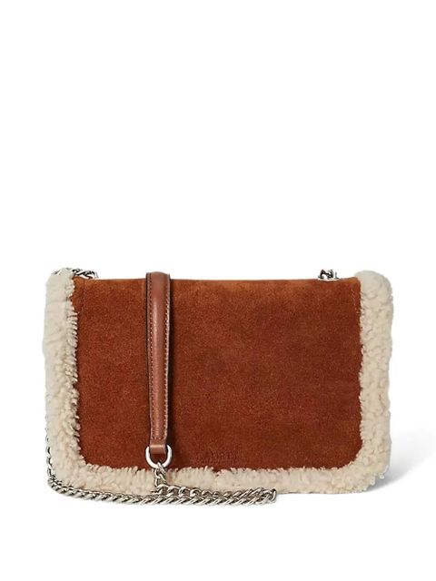 Lauren Ralph Lauren shearling-trim logo-plaque cross body bag - Brown