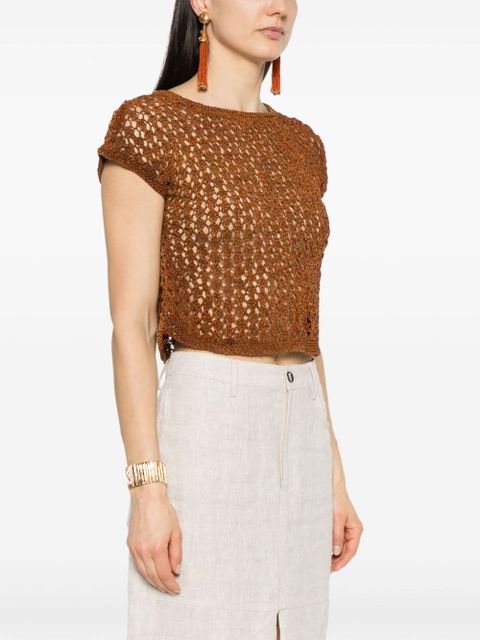 DRAGON DIFFUSION knitted leather top - Brown