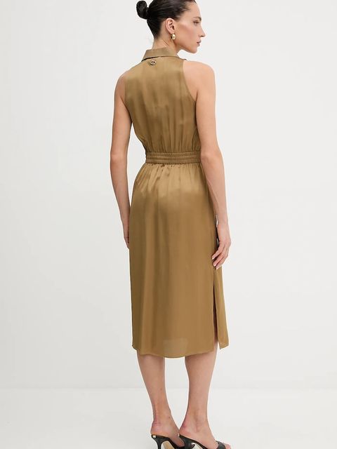 Twinset sukienka z domieszką lnu kolor zielony midi prosta 251TT2270