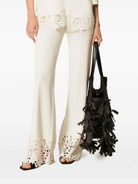 TWINSET knitted lace-panel trousers - White