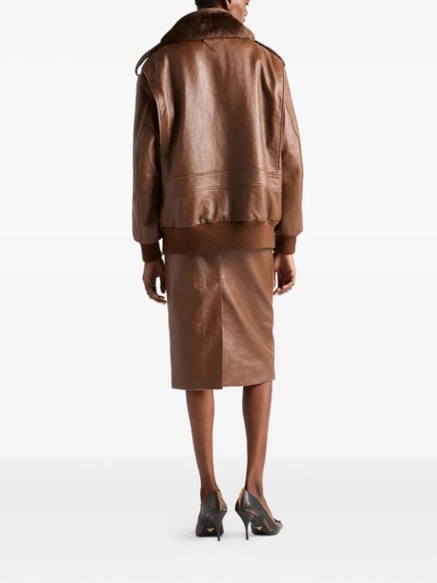 Prada shearling-collar leather jacket - Brown - zdjęcie produktu nr 2