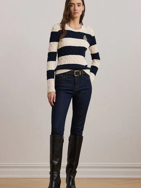 Lauren Ralph Lauren sweter bawełniany kolor beżowy 200957480