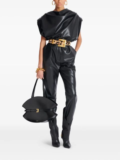 Balmain faux-leather draped top - Black