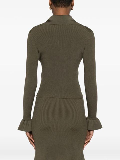 Self-Portrait ruffled-cuff cardigan - Green