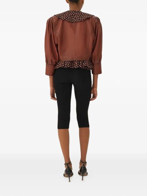 Chloé puff-sleeve leather jacket - Brown