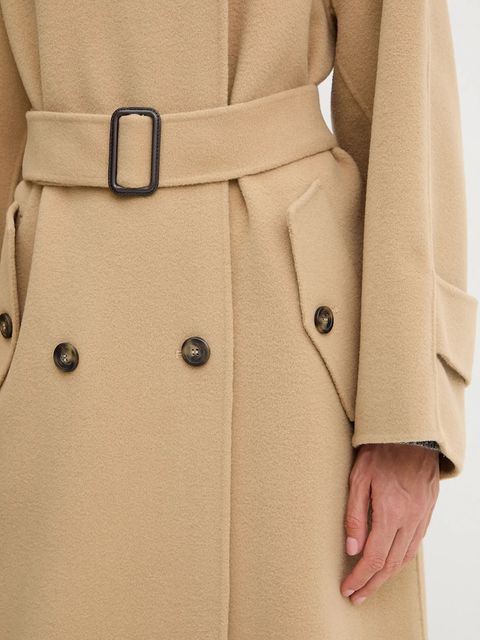 Weekend Max Mara płaszcz wełniany CADINE kolor beżowy 2525016022600