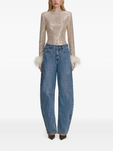 Self-Portrait feather-trim long-sleeved top - Neutrals - zdjęcie produktu nr 2