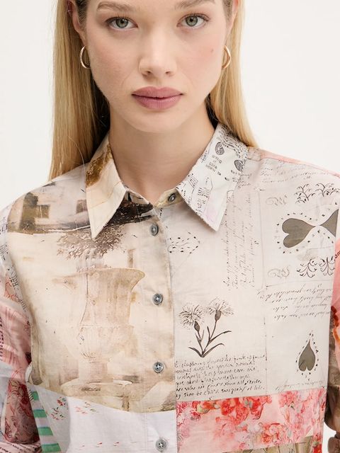 Desigual koszula bawełniana PHOTOPOST damska kolor multicolor regular z kołnierzykiem klasycznym 25WWCW18