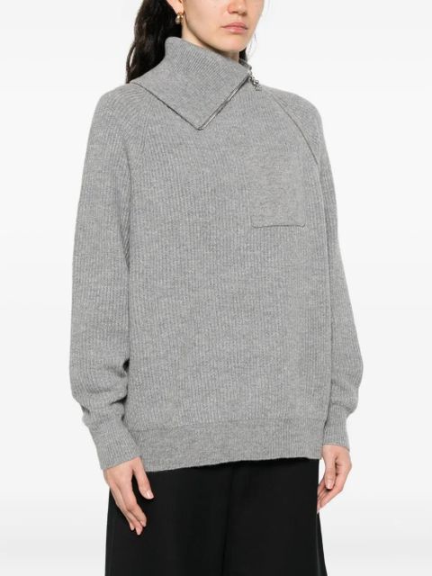 Sportmax asymmetrical-neck zip-front sweater - Grey