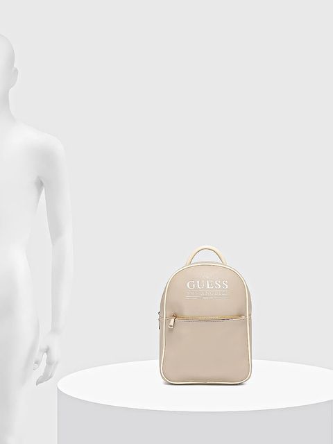 Guess plecak FANCY damski kolor beżowy mały z nadrukiem V5YZ05 WHDX0