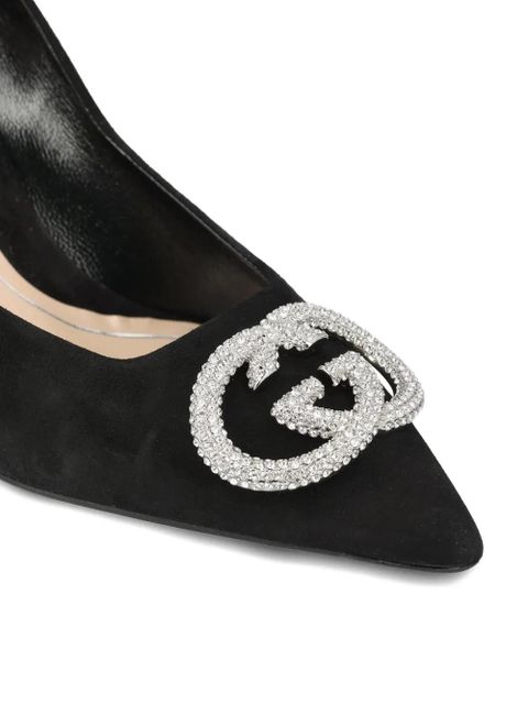 Gucci crystal-logo heeled pumps - Black