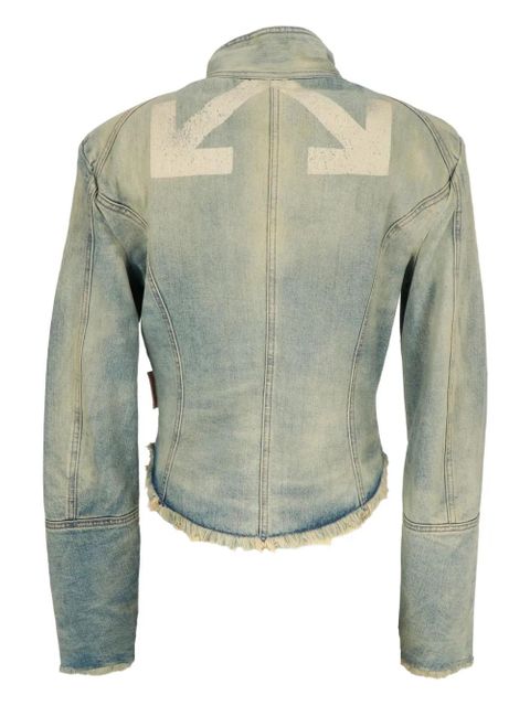Off-White logo-detail frayed denim jacket - Blue