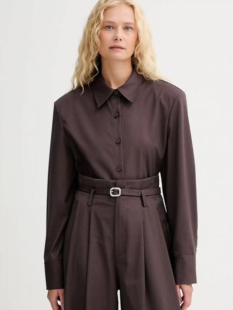 ISABELLE BLANCHE koszula z wełną damska kolor bordowy regular z kołnierzykiem klasycznym IS25FW-C037-T002