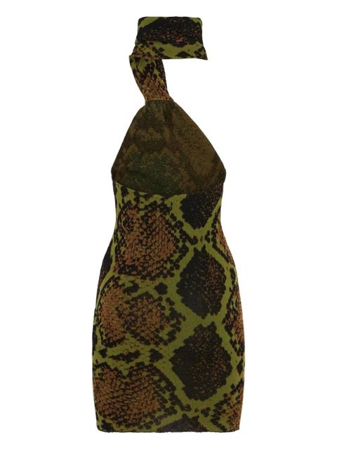 The Attico snake-print halterneck mini dress - Green