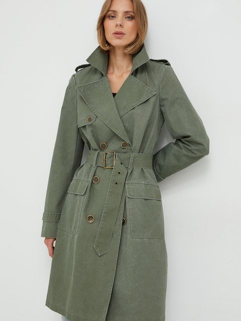 Guess trencz damski kolor zielony przejściowy