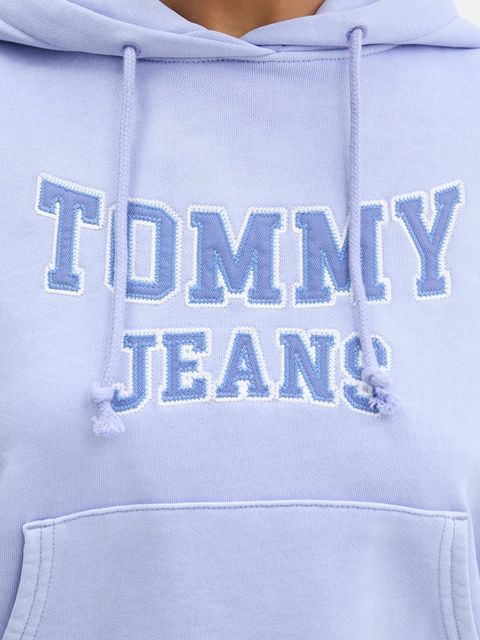 Tommy Jeans bluza bawełniana damska kolor niebieski z kapturem z aplikacją DW0DW21598