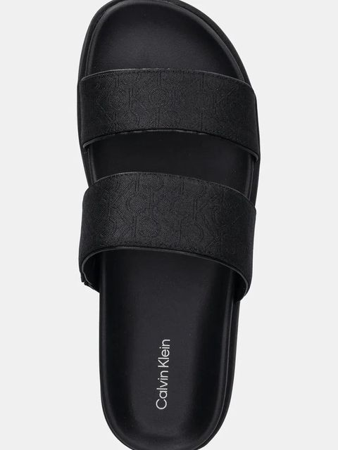 Calvin Klein klapki FLAT SLIDE - JACQ damskie kolor czarny na platformie HW0HW02486