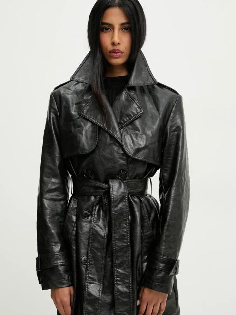 Answear.LAB trencz damski kolor czarny przejściowy dwurzędowy