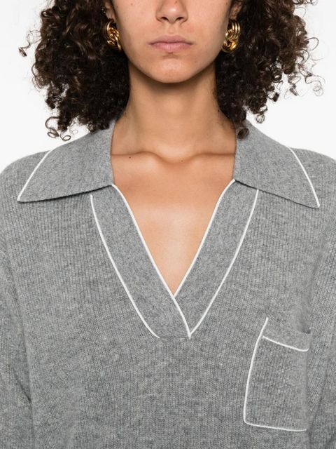 SANDRO polo-collar patch-pocket jumper - Grey