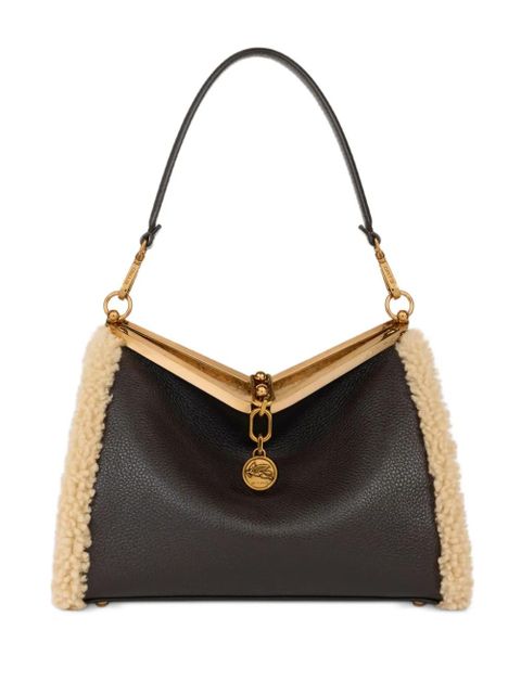 ETRO medium VELA shearling-trimmed clasp shoulder bag - Brown - zdjęcie produktu nr 1