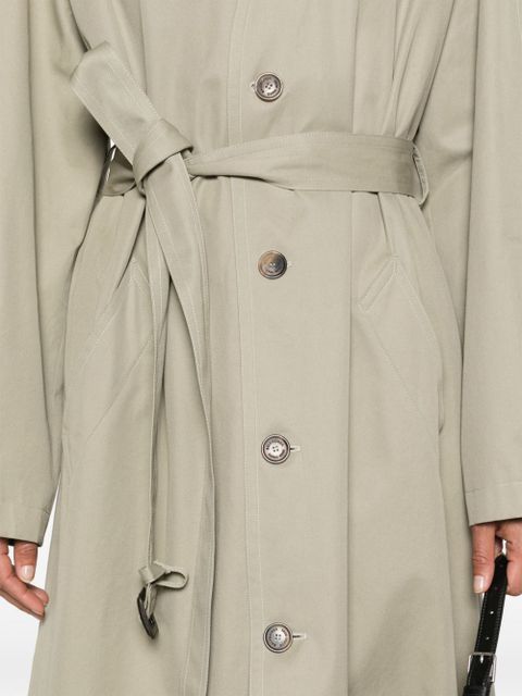 Balenciaga collarless belted cotton trench coat - Neutrals