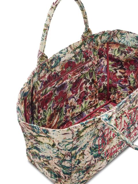 GANNI large floral-pattern tapestry-effect tote bag - Neutrals