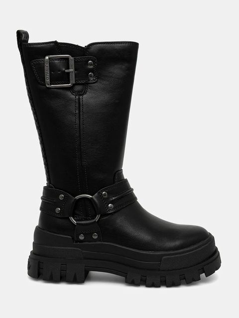 Buffalo botki Aspha Biker Boot Hi damskie kolor czarny na płaskim obcasie ocieplone 1270123-BLK