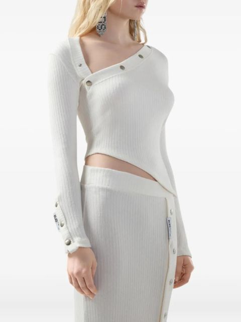 GCDS ribbed-button long-sleeved top - White