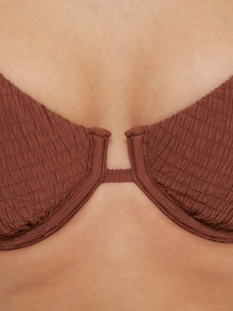 Abercrombie & Fitch biustonosz kąpielowy kolor brązowy miękka miseczka