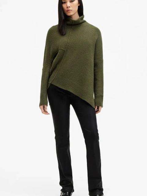 AllSaints sweter wełniany LOCK ROLL damski kolor zielony z golfem W132KB