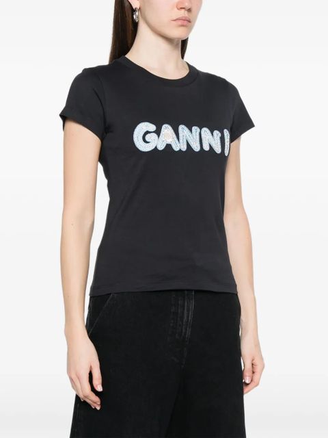 GANNI logo-embroidery T-shirt - Black