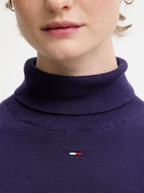 Tommy Jeans sweter bawełniany damski kolor fioletowy lekki z golfem DW0DW21672