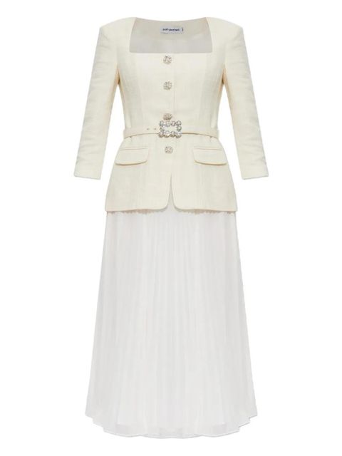 Self-Portrait embellished pleated midi dress - White - zdjęcie produktu nr 1