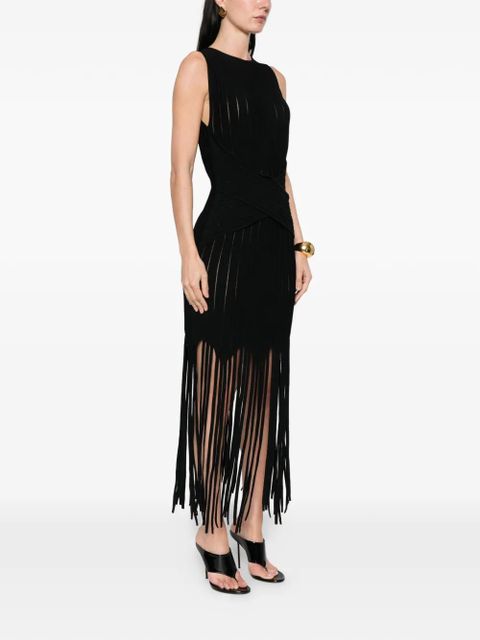 Balmain fringed-hem mini dress - Black
