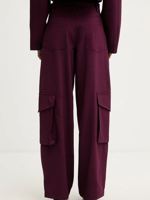 Haveone spodnie damskie kolor bordowy proste high waist PSO-P040