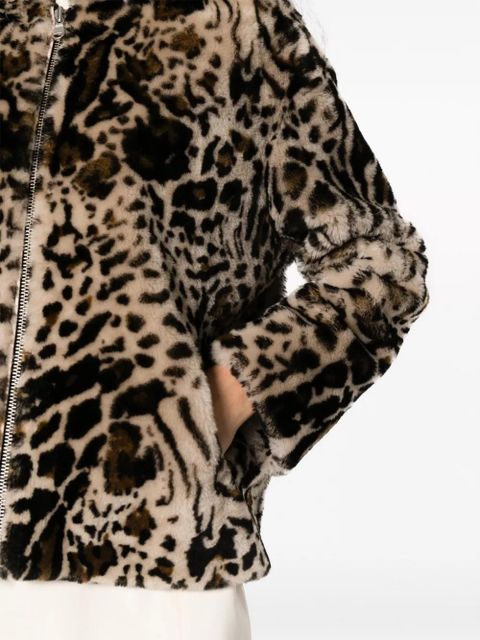 Yves Salomon leopard-print shearling hooded jacket - Neutrals