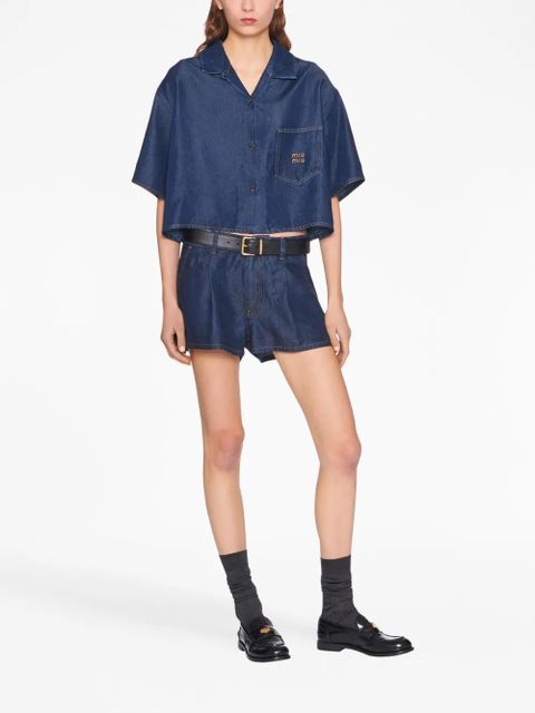 Miu Miu Denim pleated shorts - Blue - zdjęcie produktu nr 2